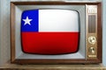 Old tube vintage TV with Chile national flag on screen, television eternal values Ã¢â¬â¹Ã¢â¬â¹concept, global world trade, politics,